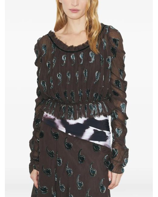 Tory Burch Black Ruched Velvet Top