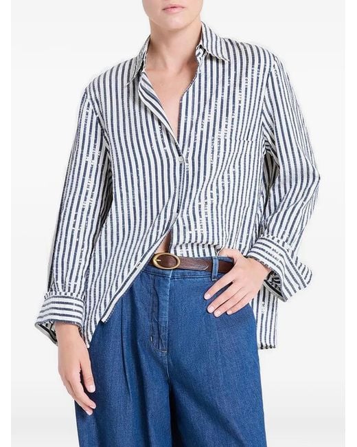 Twp Blue Striped-Pattern Sequin-Embellishment Shirt