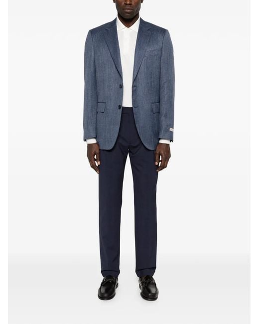 Canali Blue Patterned Notched Lapel Jacket for men