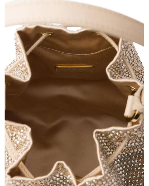Prada Natural Crystal-Embellished Drawstring Bucket Bag