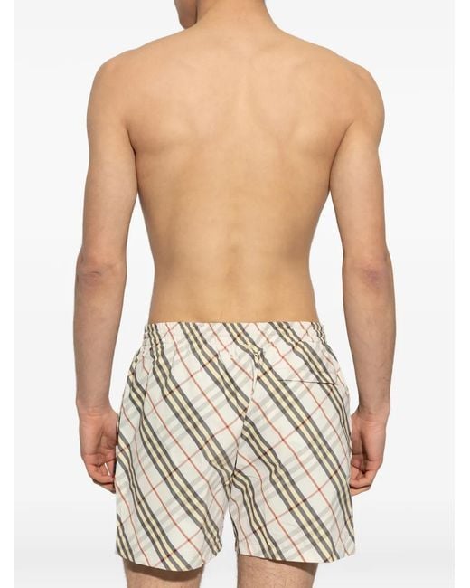 Burberry White Seb Check Drawstring Swim Shorts for men