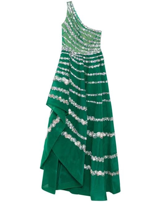 Saiid Kobeisy Green Bead-Embellished Asymmetric Dress