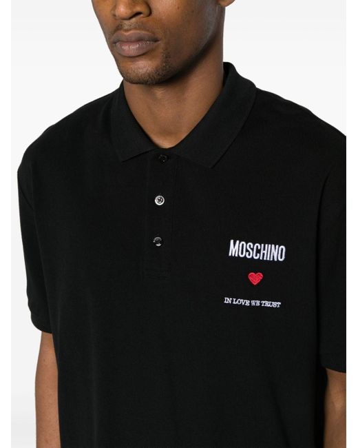 Polo con logo bordado Moschino de hombre de color Black