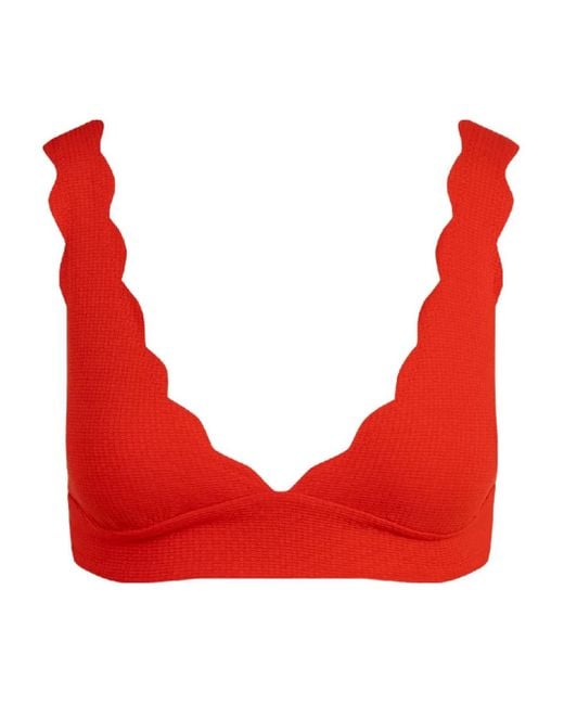 Marysia Swim Red Santa Clara Scallop-Edge Bikini Top