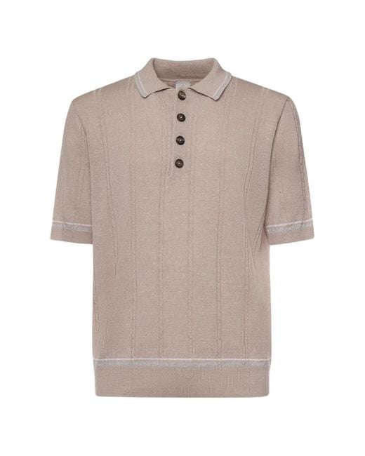 Eleventy Natural Textured Vertical Stripe Five-Button Polo Shirt for men