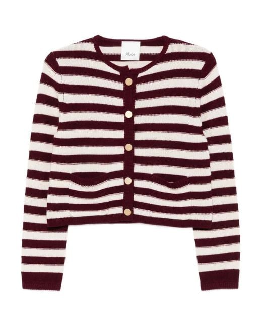 Allude Red Striped-Button Cardigan