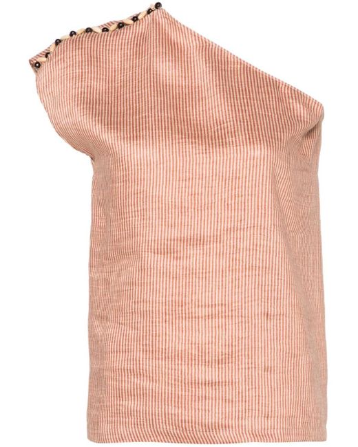 Alysi Pink Striped One-shoulder Blouse