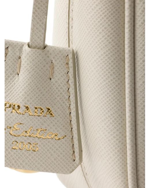 Prada White Mini Re-Edition Logo-Plaque Shoulder Bag