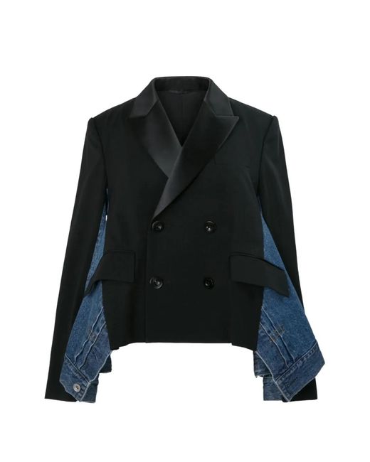 Sacai Black Wool Suiting X Denim Jacket