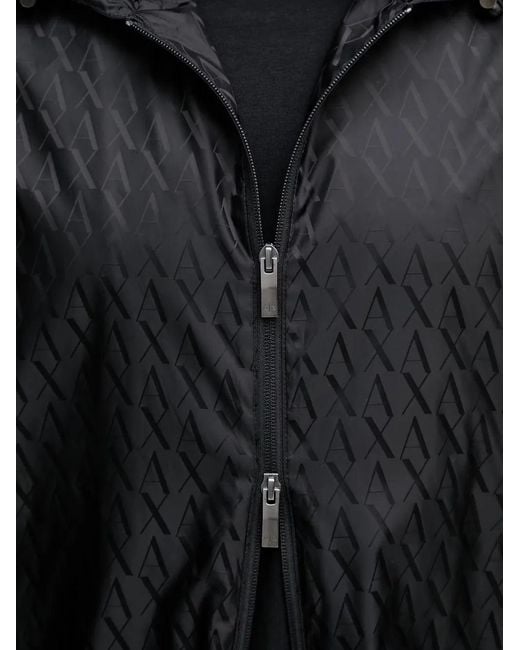 ARMANI EXCHANGE Black Logo-Monogram Hooded Lightweight Jacket for men