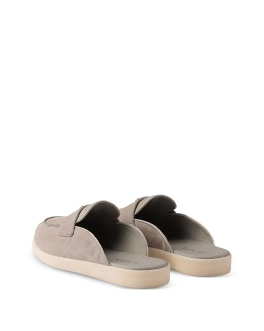 Prada Gray Triangle-Logo Suede Mules for men