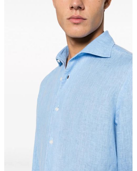 Boggi Blue Long-Sleeve Linen Shirt for men