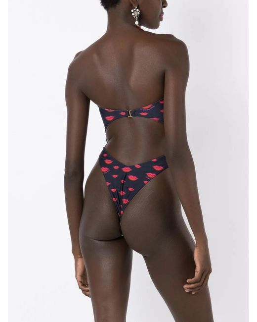 Amir Slama Blue Lip-Print Cut-Out Swimsuit
