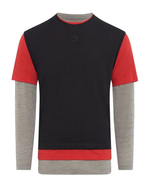 MARINE SERRE Red Classic Long-Sleeved Round-Neck T-Shirt