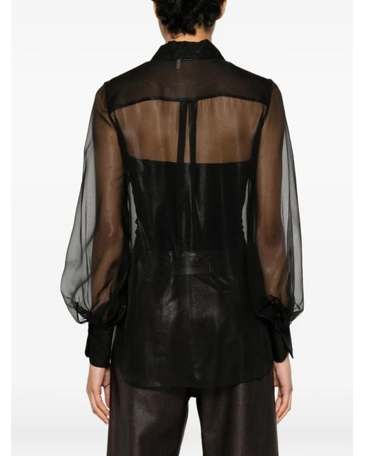 Chloé Black Sheer Puff-Sleeve Blouse