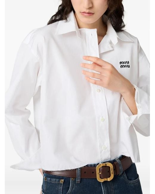 Camisa de algodón y popelina Miu Miu de color White