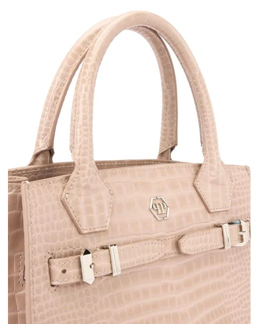 Philipp Plein Natural Small Crocodile-Printed Tote Bag