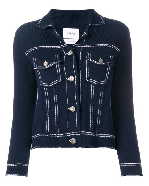 Barrie Blue Contrast-Stitch Knitted Jacket