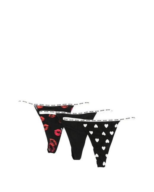 Moschino Black Lot De 3 Strings À Bande Logo