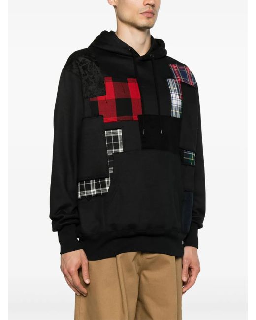 Junya Watanabe Black Patchwork-Detail Hoodie for men