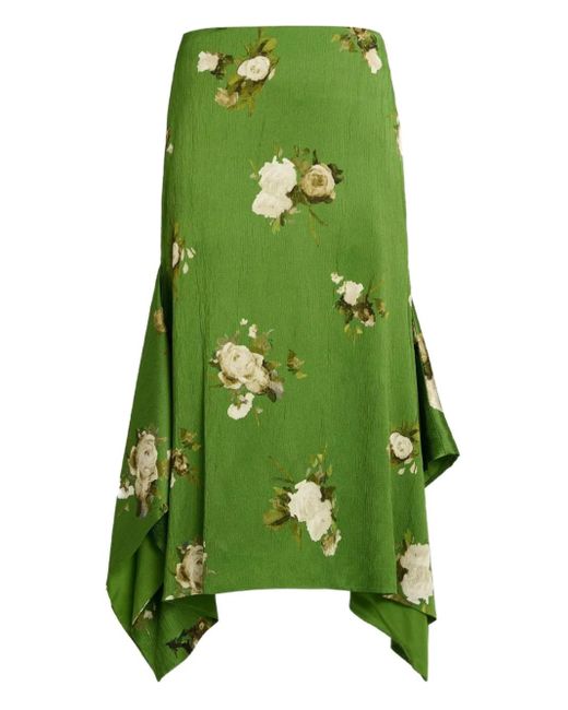 Erdem Green Asymmetrischer Rock Mit Blumen-Print
