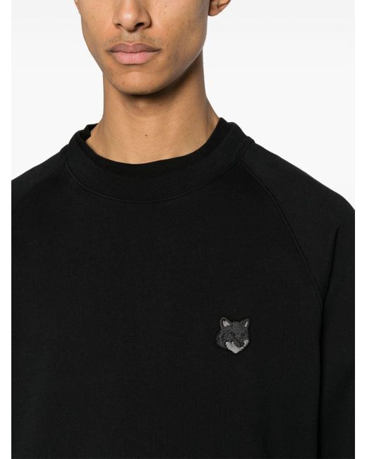 Maison Kitsuné Black Fox-Patch Cotton Sweatshirt for men
