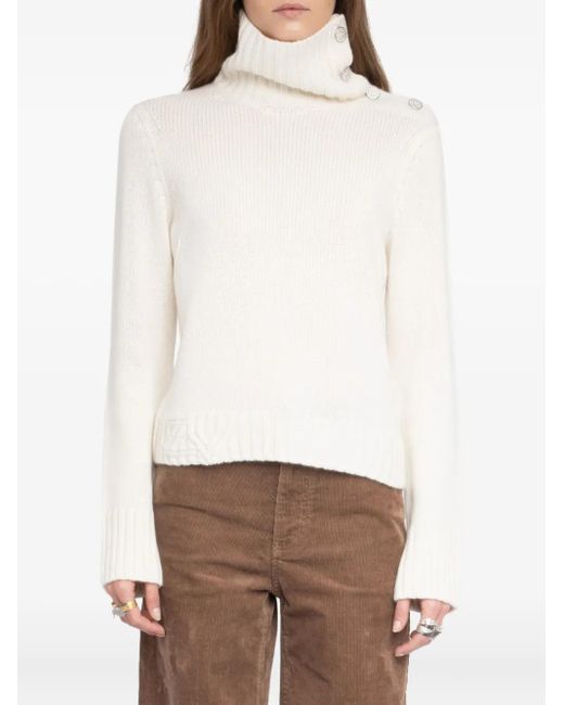 Zadig & Voltaire White Roll-Neck Embellished Sweater