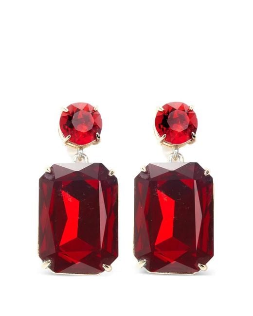 Carolina Herrera Red Crystal Riviere Drop Earrings