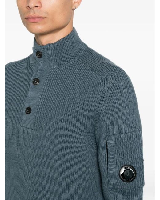 C P Company Blue Ribbed-Knit Sweater for men