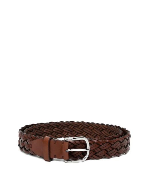 Brioni Brown Woven Leather Belt for men