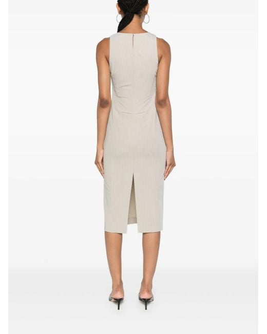 Patrizia Pepe White Pinstripe-Pattern Midi Dress