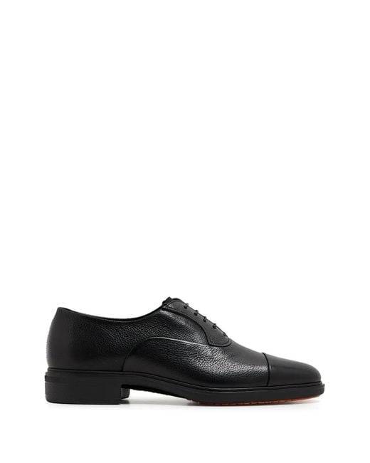 Santoni Black Cap-Toe Leather Oxford Shoes for men