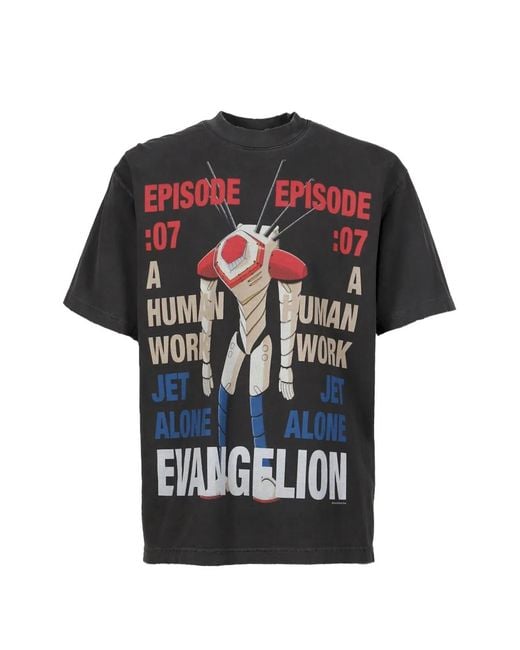 EVANGELI0N 95 Black Graphic-Print Cotton T-Shirt for men