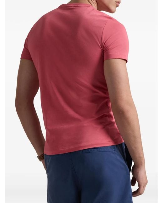 Polo Ralph Lauren Pink Embroidered Signature Crew Neck T-Shirt for men