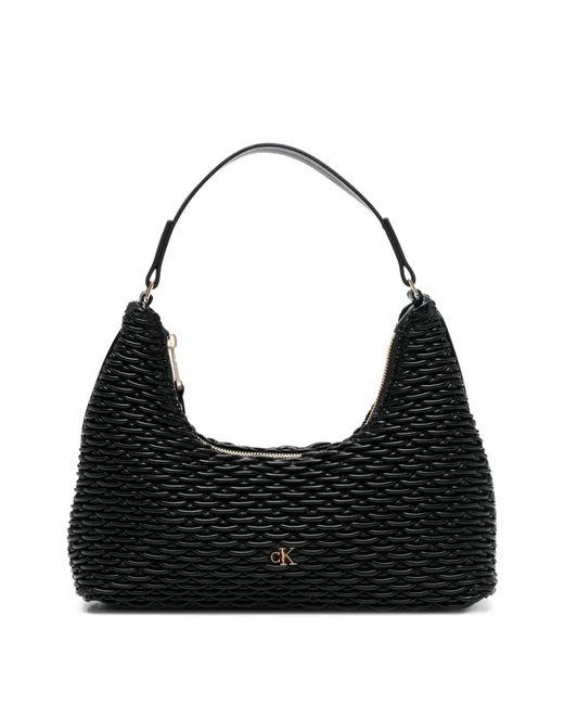 Calvin Klein Black Sac Porté Épaule À Design Plissé
