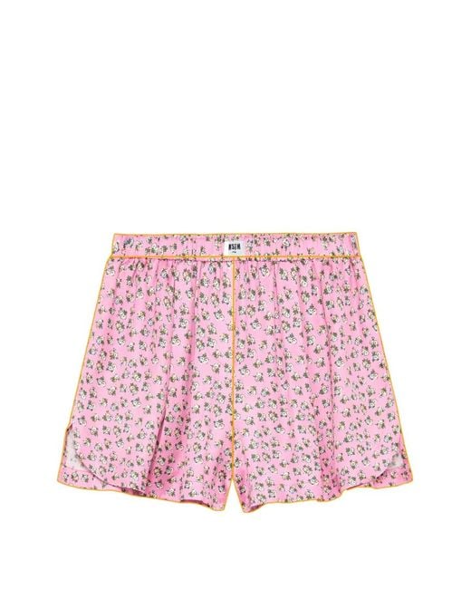 MSGM Pink Floral-Print Mini Shorts