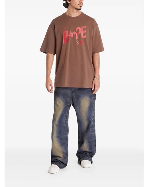 A Bathing Ape Red Floral Solid Camo Bape Sta Logo Cotton T-Shirt for men