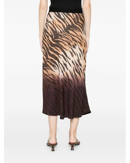 Pinko Natural Hollie Tiger-Stripe Midi Skirt