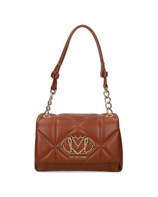 Love Moschino Brown Quilted Chain-Strap Cross Body Bag