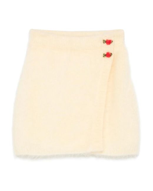 Alessandra Rich Natural Embellished Wrap Mini Skirt