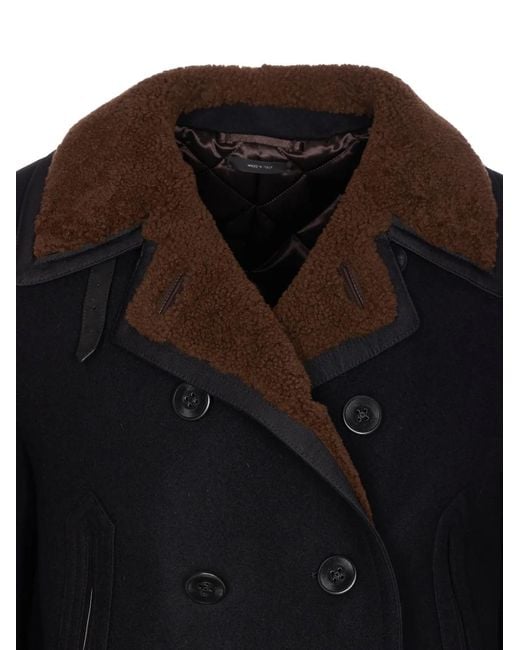Tom Ford Blue Double-Breasted Wool Shearling Coat for men