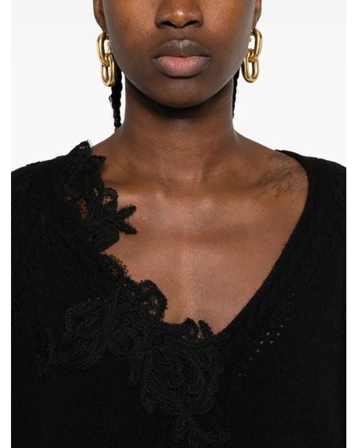 Ermanno Scervino Black Lace-Insert Knit Sweater