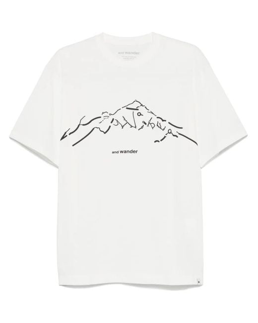 And Wander T-Shirt mit abstraktem Print in White für Herren