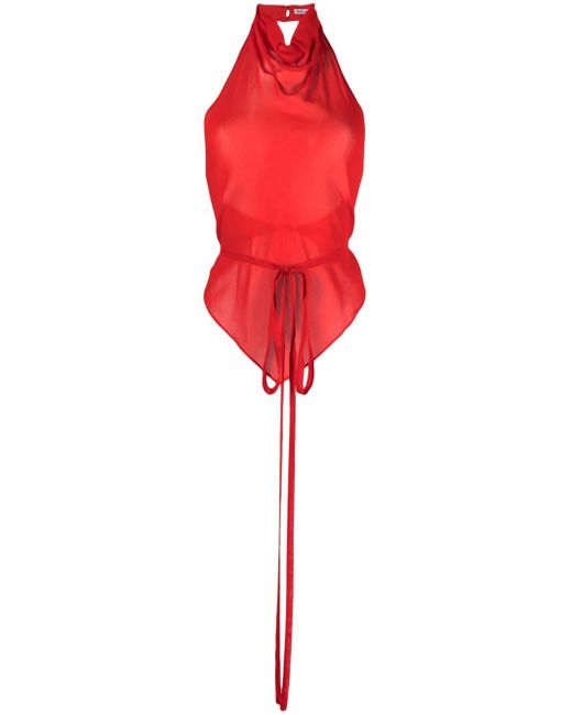 Reformation Red Top mit drapiertem Kragen