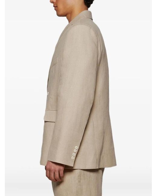 Bode Natural Linen Double-Breasted Blazer for men