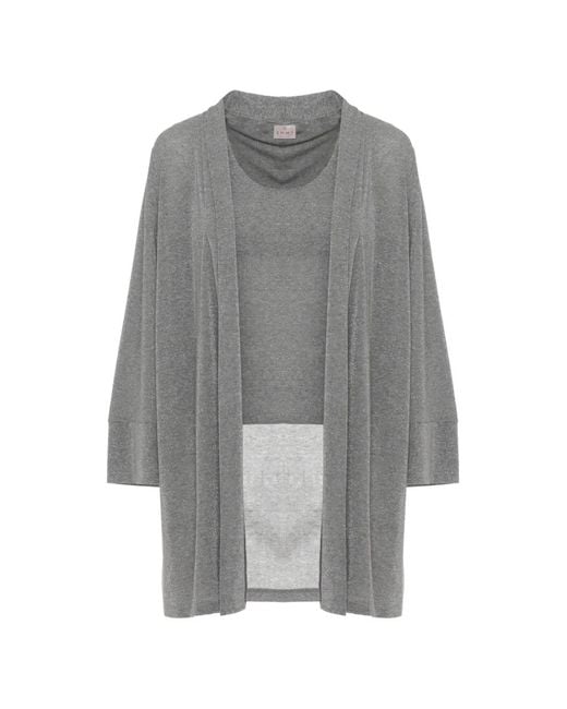 Emme Gray Lurex-Detail Cardigan Two-Piece Set