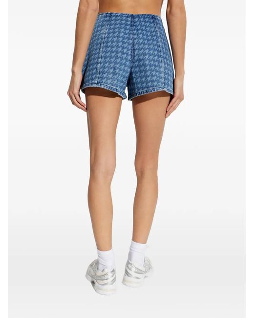Perfect Moment Blue Houndstooth-Pattern Denim Shorts