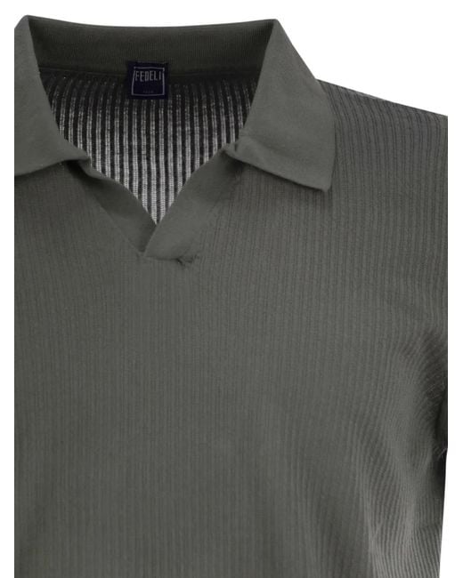 Fedeli Gray V-Neck Polo Shirt for men