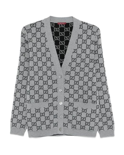 Gucci Gray Reversible/ Cardigan With Gg Pattern