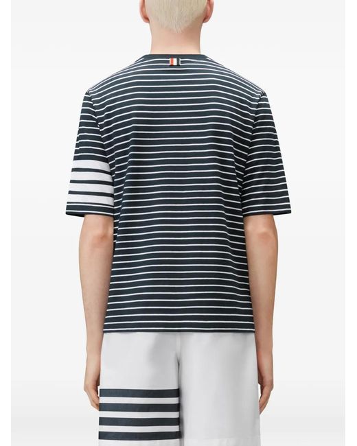 Thom Browne Blue T-Shirt À Détail 4 Bandes Signature for men